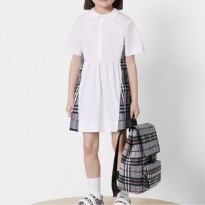 Burberry Kids White Chequerboard Panel Polo Dress